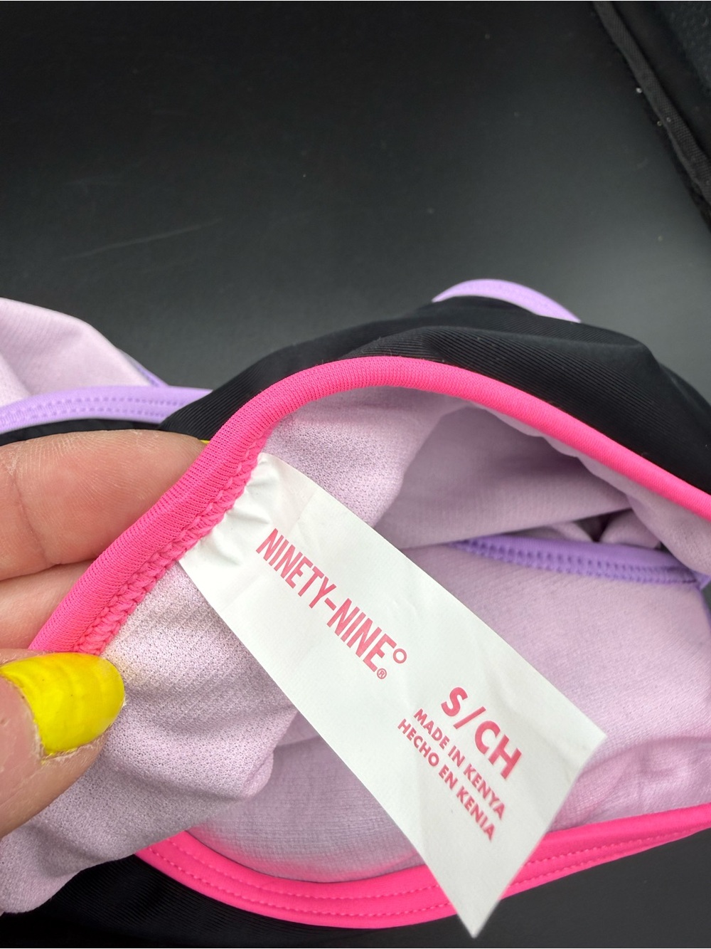 Juniors Ninety Nine High-Waist Black Bikini Bottom Pink & Purple Trim Small 3/5 - Picture 8 of 9